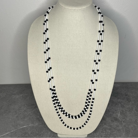 Vintage Monet Black and White Beaded 34" Necklace Timeless Design - Picture 1 of 9